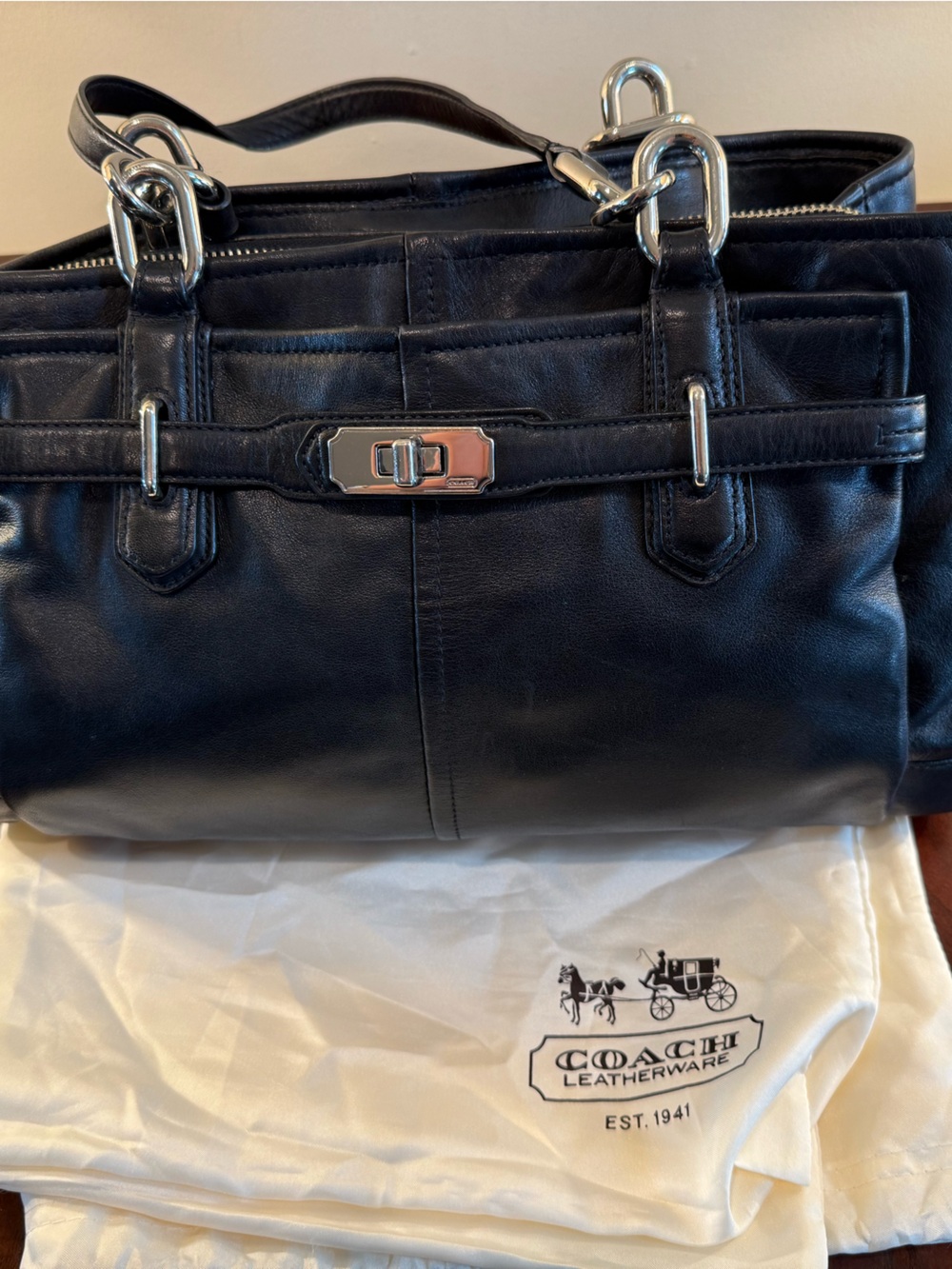 Coach Black Leather Shoulder Bag with Silver Hardware